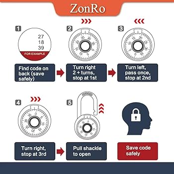 ZonRo Locks Combination Padlock, Fixed Dial Combination